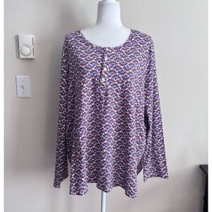 NWT Vera Bradley Womens Plus Size 2X Henley Pajama Top Floral Cotton Cozy Purple